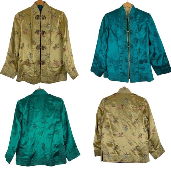 Solz Squirrel Vtg Chinese Reversible Satin Jacket Medium Frog Closure Embroidery - Picture 3 of 10